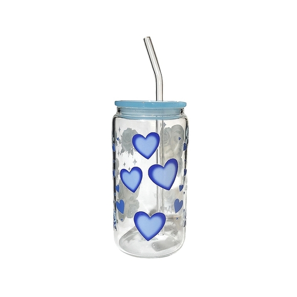 Smile Now Cry Later Roses Glass Tumbler Cup 16oz Blue - Picture 3 of 5